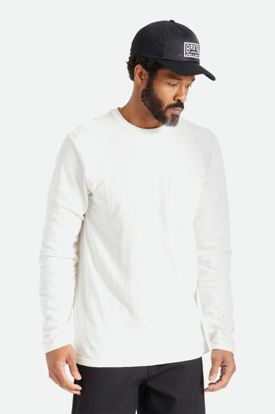 Brixton Basic Slub L/S Pocket Férfi Felsők Fehér | AMUG-87940