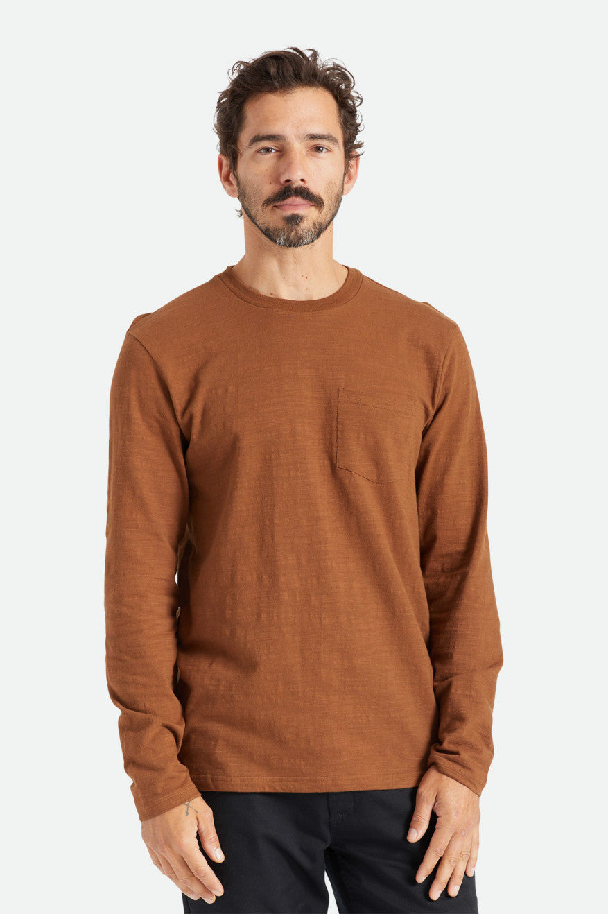 Brixton Basic Slub L/S Pocket Férfi Felsők Barna | FARO-45678