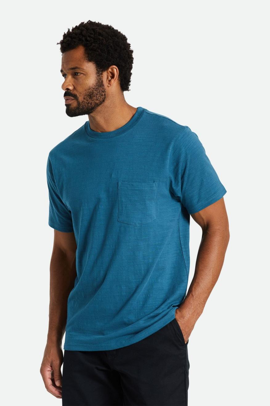 Brixton Basic Slub S/S Pocket Férfi Kötöttáru Türkiz | LEOQ-42197