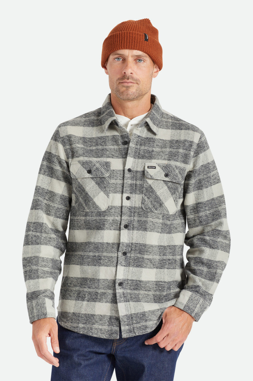 Brixton Bowery Heavy Weight L/S Férfi Flanel Felsők Fekete Szürke | FMSP-82910