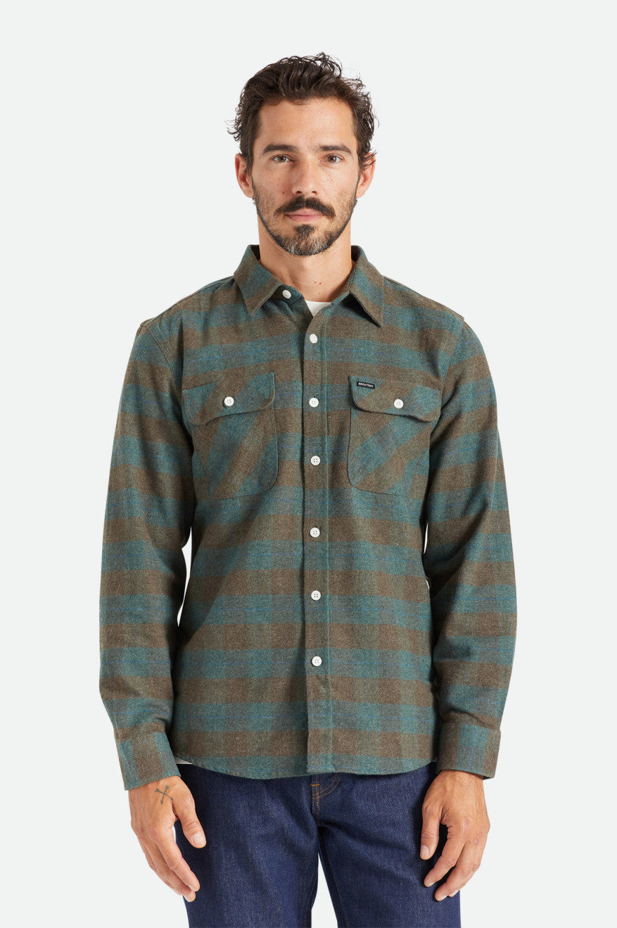 Brixton Bowery L/S Férfi Flanel Felsők Kék | QYTR-45381