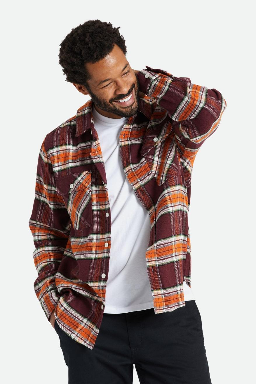 Brixton Bowery L/S Férfi Flanel Felsők Narancssárga | IKYW-32701