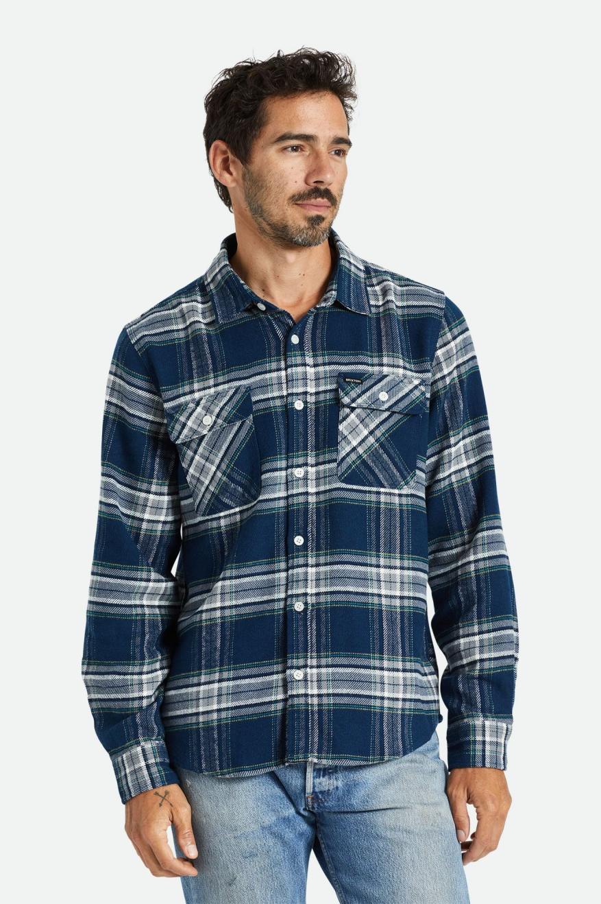 Brixton Bowery L/S Férfi Flanel Felsők Szürke | WRGC-46350