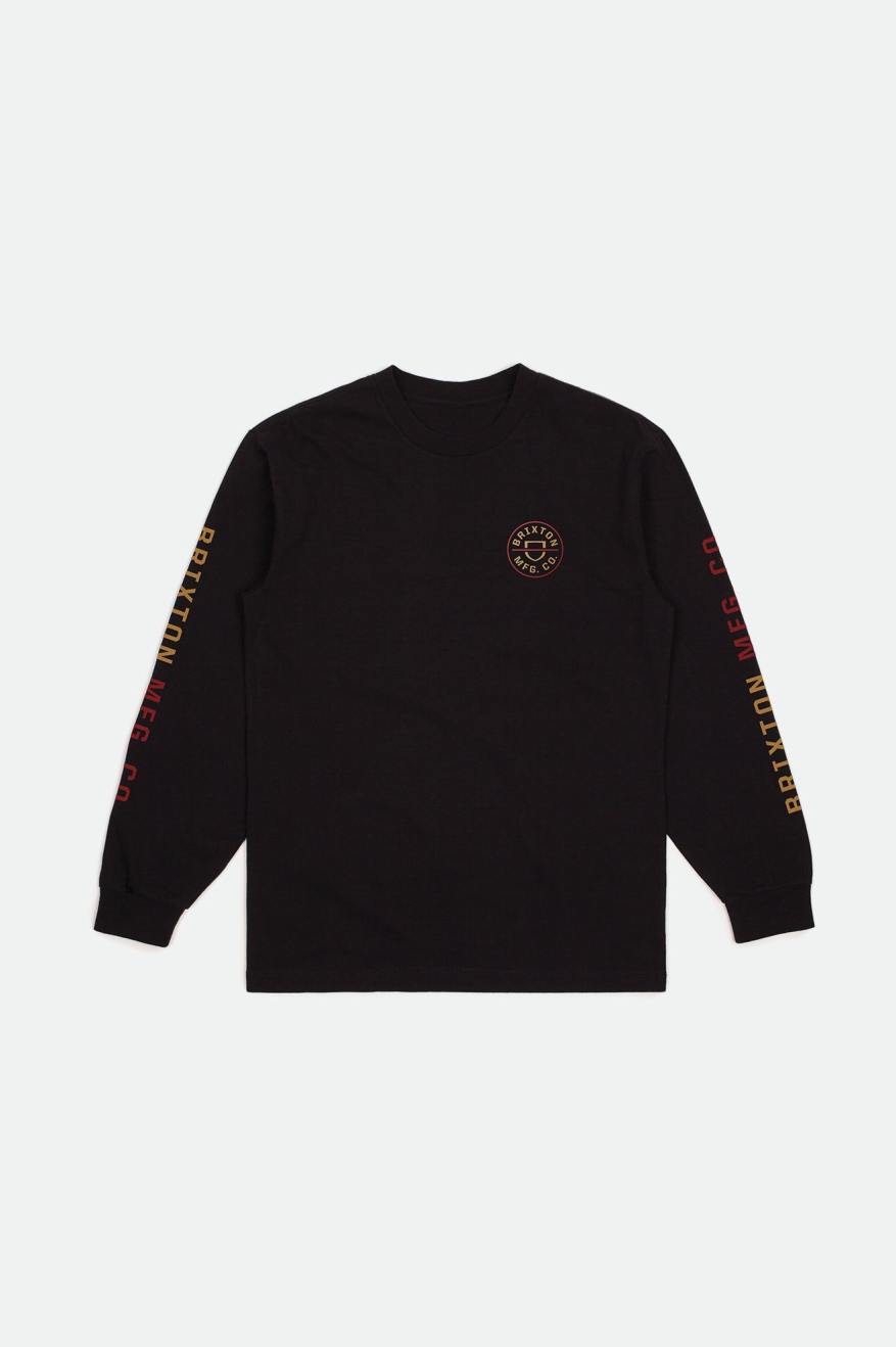 Brixton Crest L/S Standard Férfi Felsők Fekete Piros Világos Arany | XUZW-08467