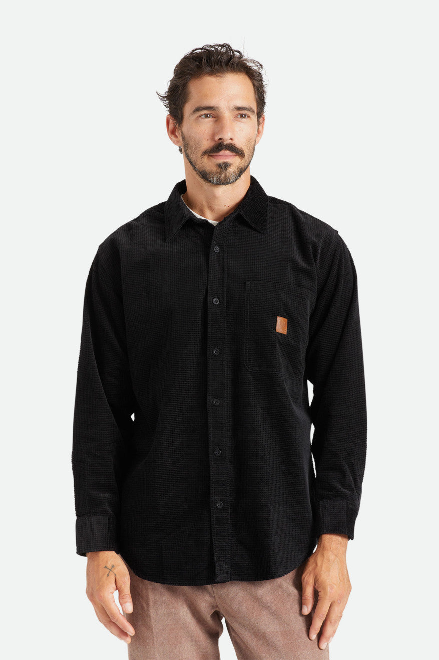 Brixton Porter L/S Waffle Corduroy Férfi Szövött Felsők Fekete | GBDH-63291