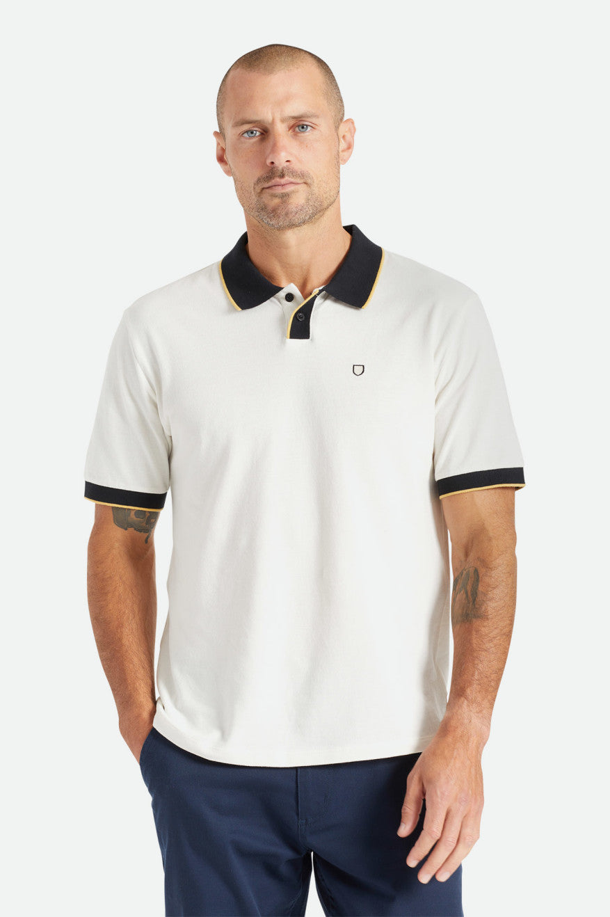 Brixton Proper S/S Polo Férfi Kötöttáru Fehér Fekete | MKXF-70362