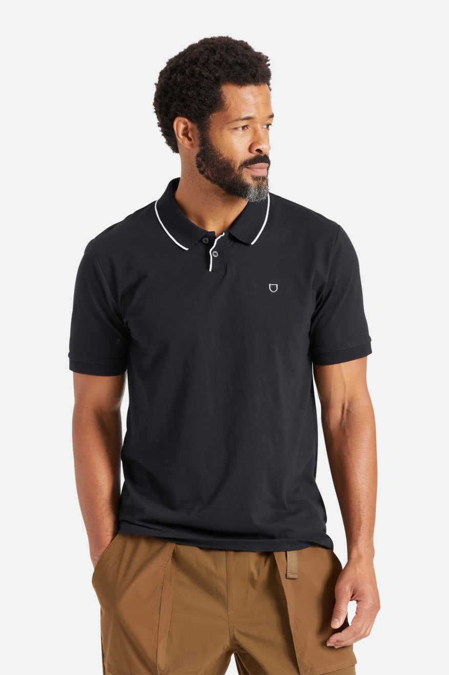 Brixton Proper S/S Polo Férfi Kötöttáru Fekete | UXSD-48963