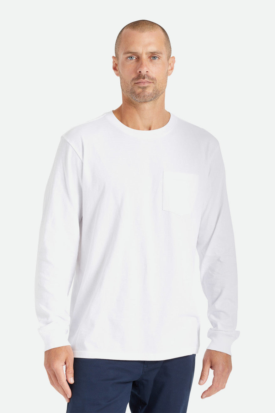 Brixton Basic L/S Pocket Férfi Felsők Fehér | BFIH-98263