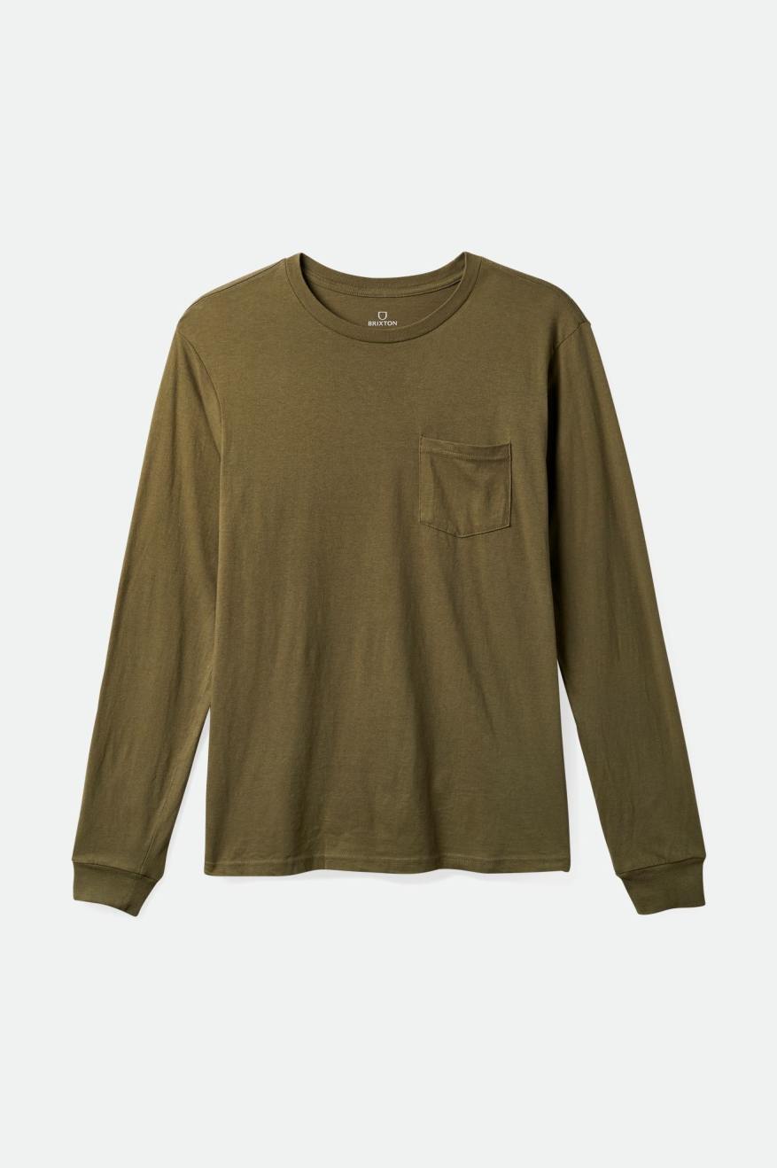 Brixton Basic L/S Pocket Férfi Felsők Olivazöld | KRLM-01594