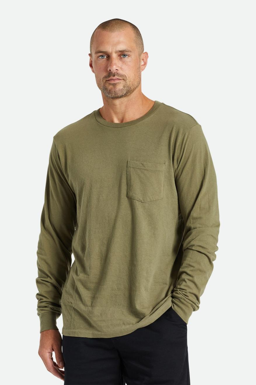 Brixton Basic L/S Pocket Férfi Felsők Olivazöld | KRLM-01594