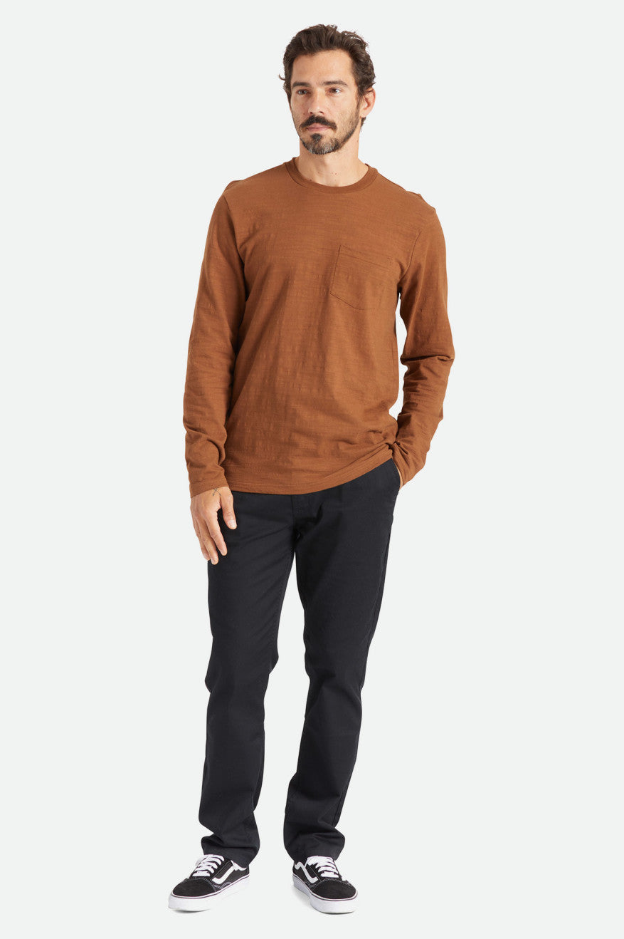 Brixton Basic Slub L/S Pocket Férfi Felsők Barna | FARO-45678