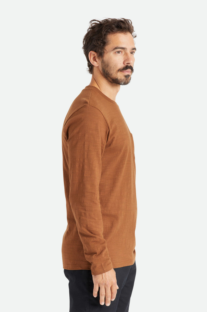 Brixton Basic Slub L/S Pocket Férfi Felsők Barna | FARO-45678