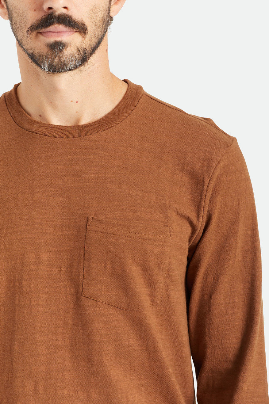 Brixton Basic Slub L/S Pocket Férfi Felsők Barna | FARO-45678