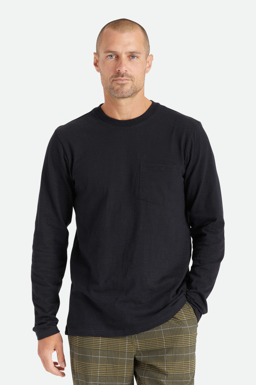 Brixton Basic Slub L/S Pocket Férfi Felsők Fekete | SKCQ-67342