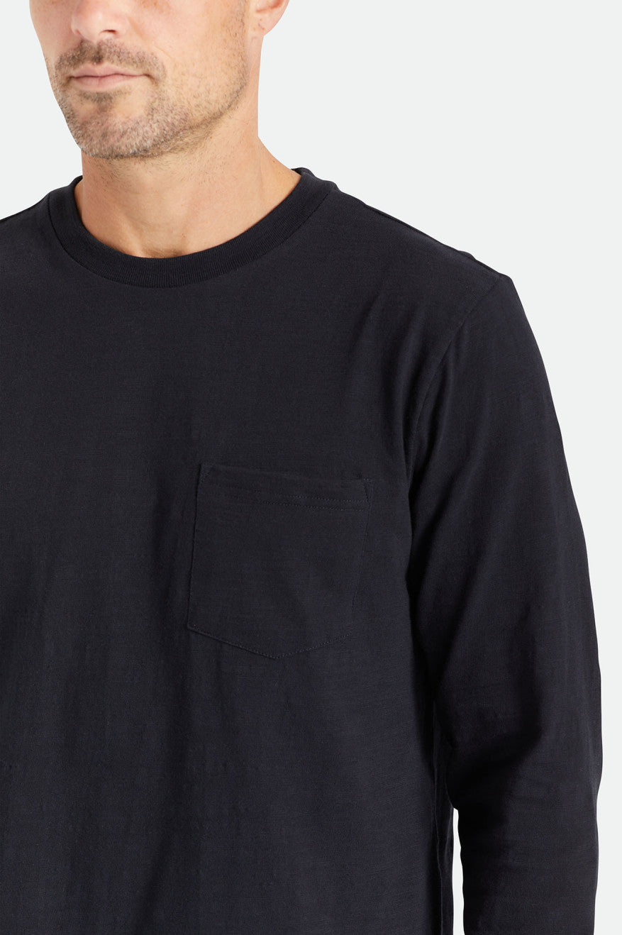 Brixton Basic Slub L/S Pocket Férfi Kötöttáru Fekete | TAZY-40639