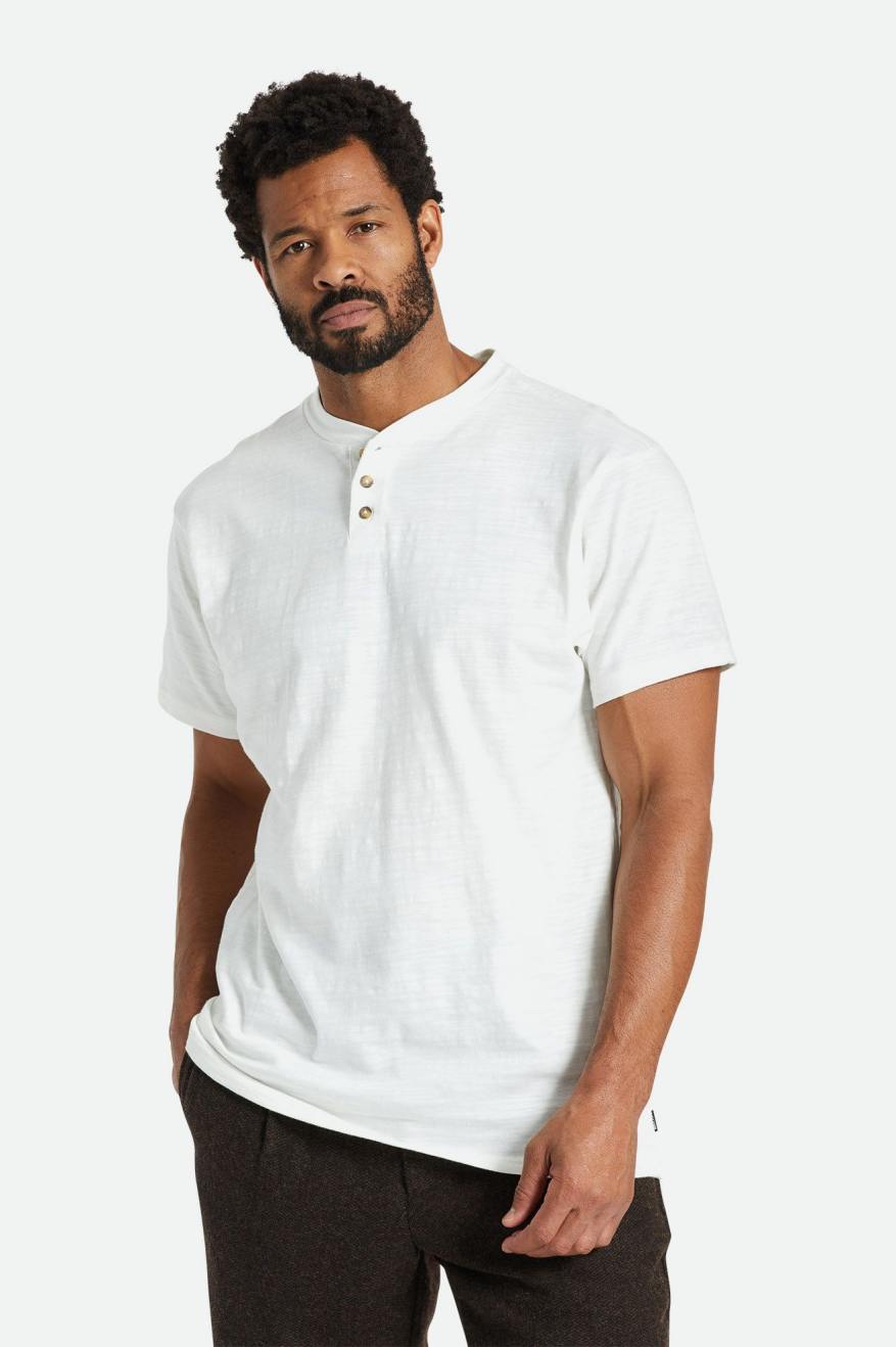 Brixton Basic Slub S/S Henley Férfi Felsők Fehér | IZWQ-23450