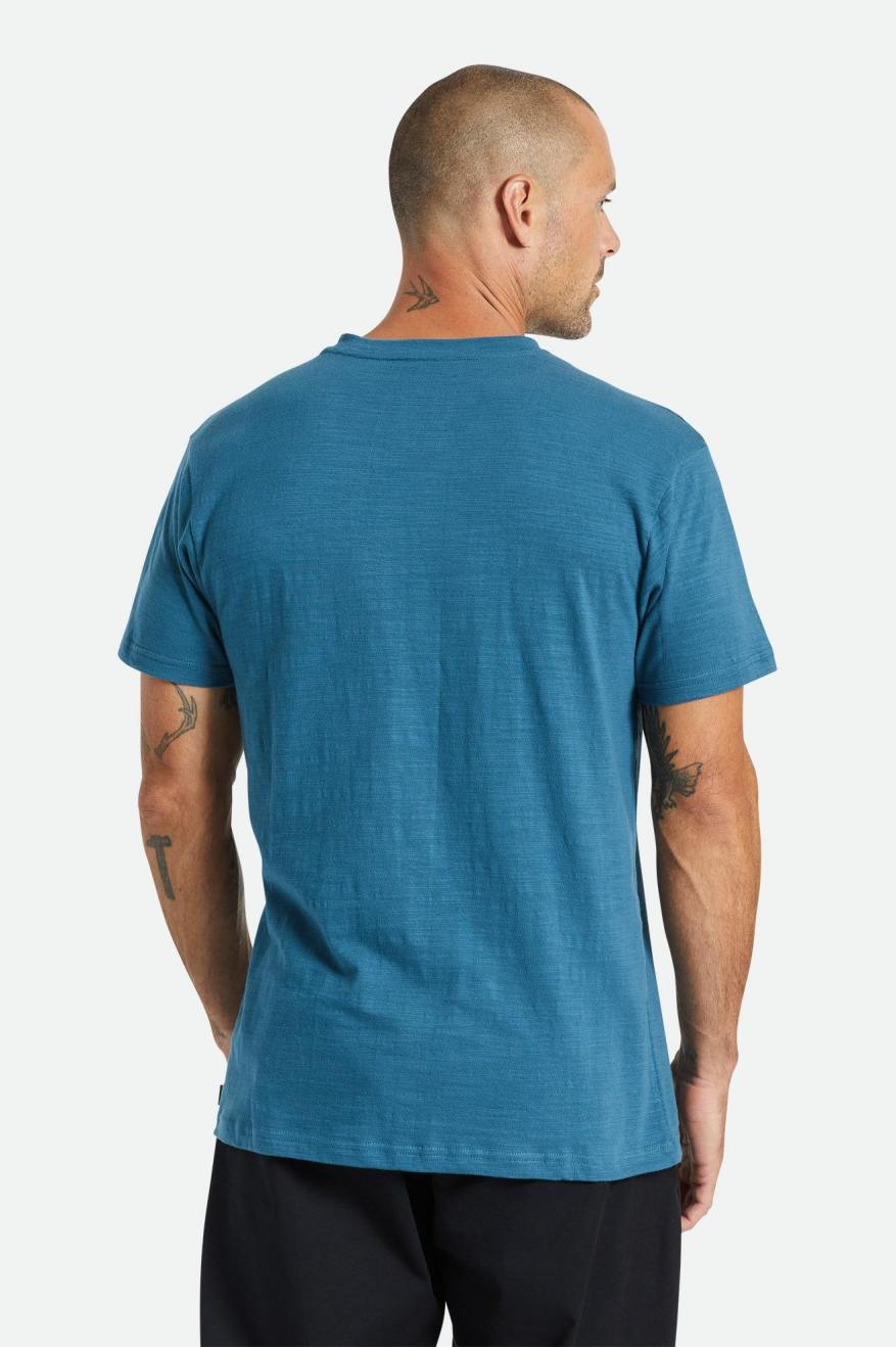 Brixton Basic Slub S/S Henley Férfi Felsők Türkiz | QAMP-02398