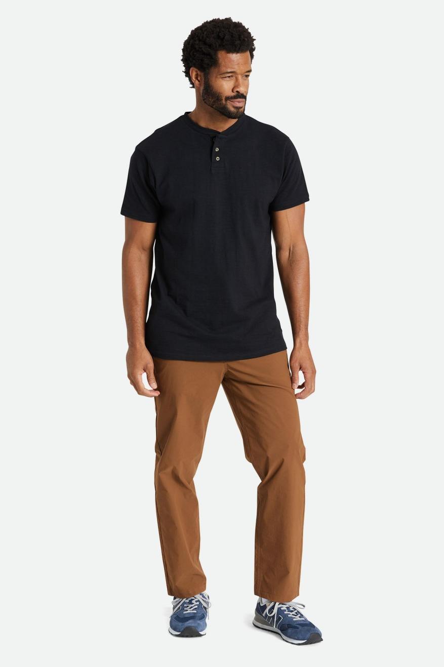 Brixton Basic Slub S/S Henley Férfi Felsők Fekete | SRFL-92805