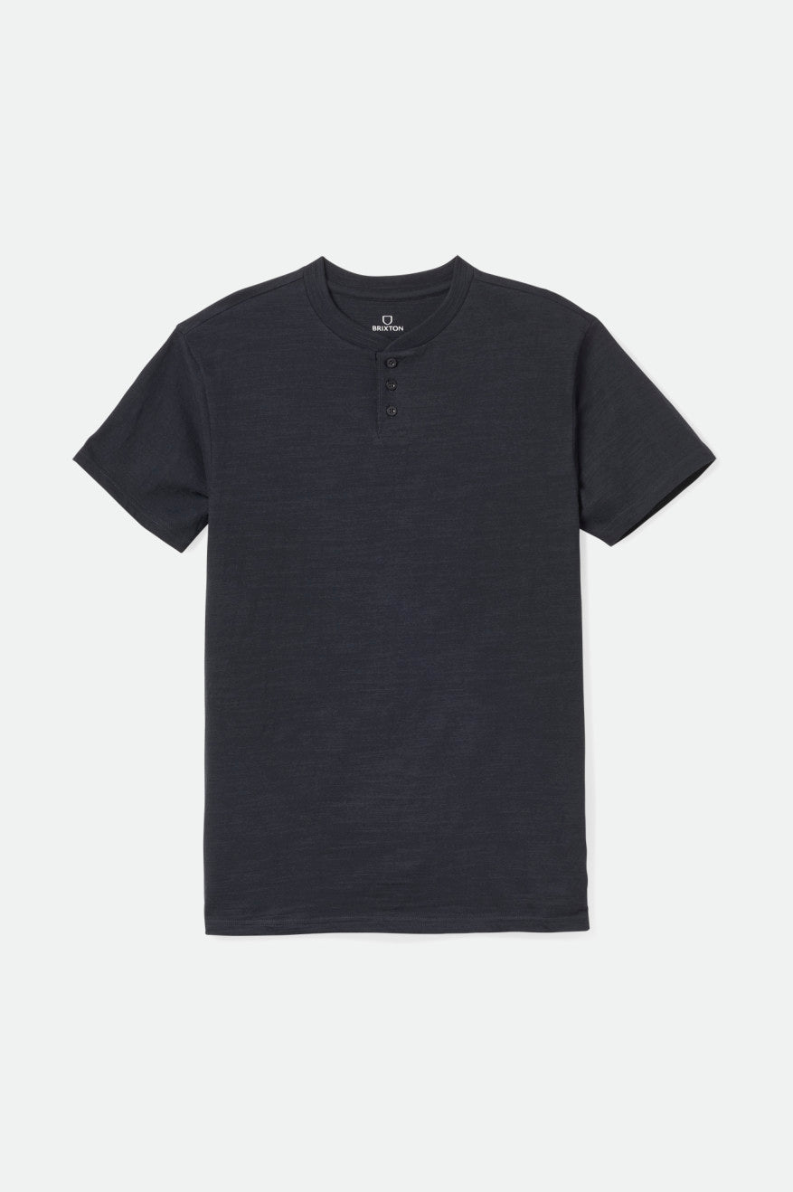 Brixton Basic Slub S/S Henley Férfi Felsők Fekete | SRFL-92805