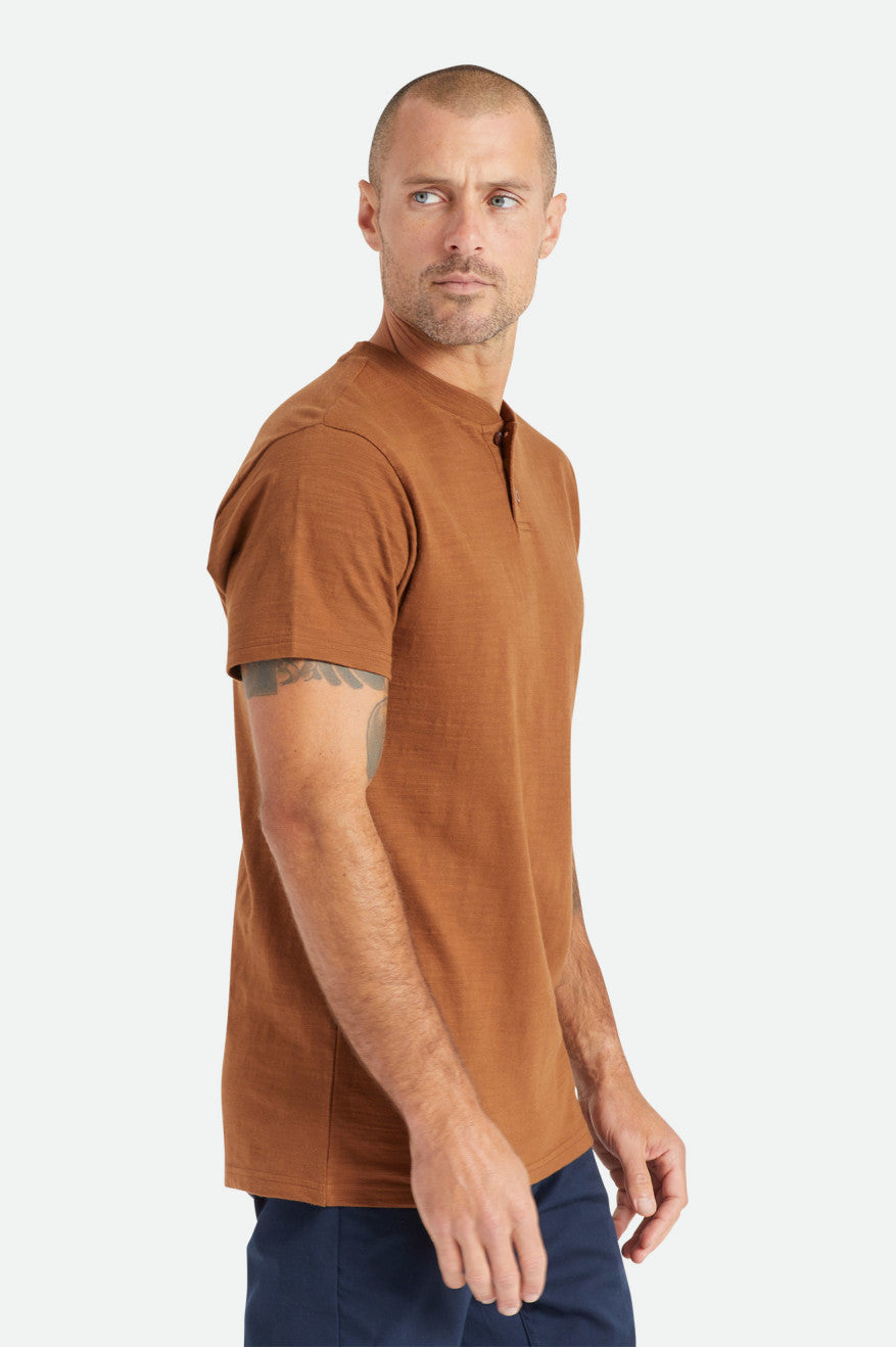 Brixton Basic Slub S/S Henley Férfi Felsők Barna | TZCY-94206