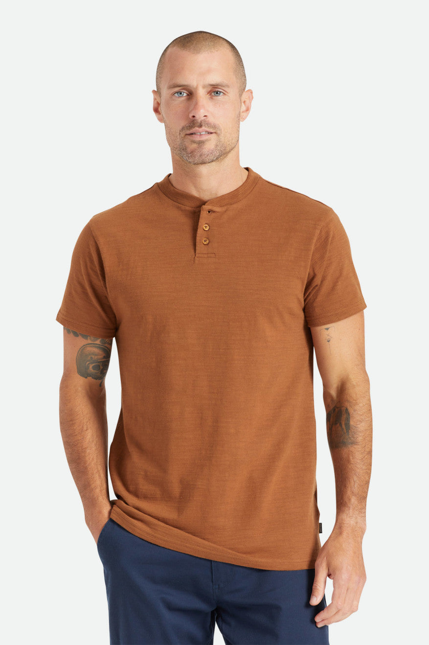 Brixton Basic Slub S/S Henley Férfi Felsők Barna | TZCY-94206