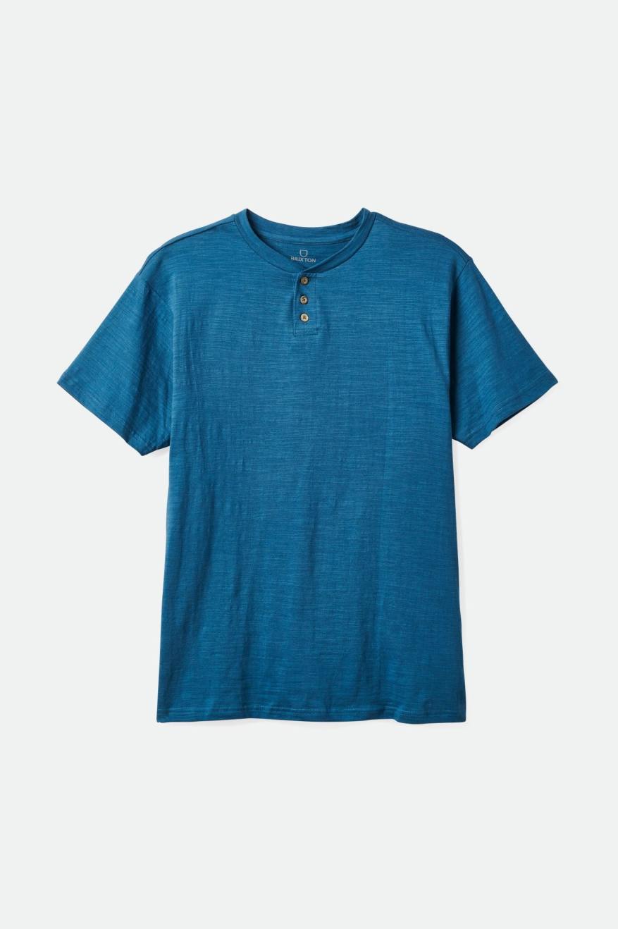 Brixton Basic Slub S/S Henley Férfi Kötöttáru Türkiz | HNCG-27519