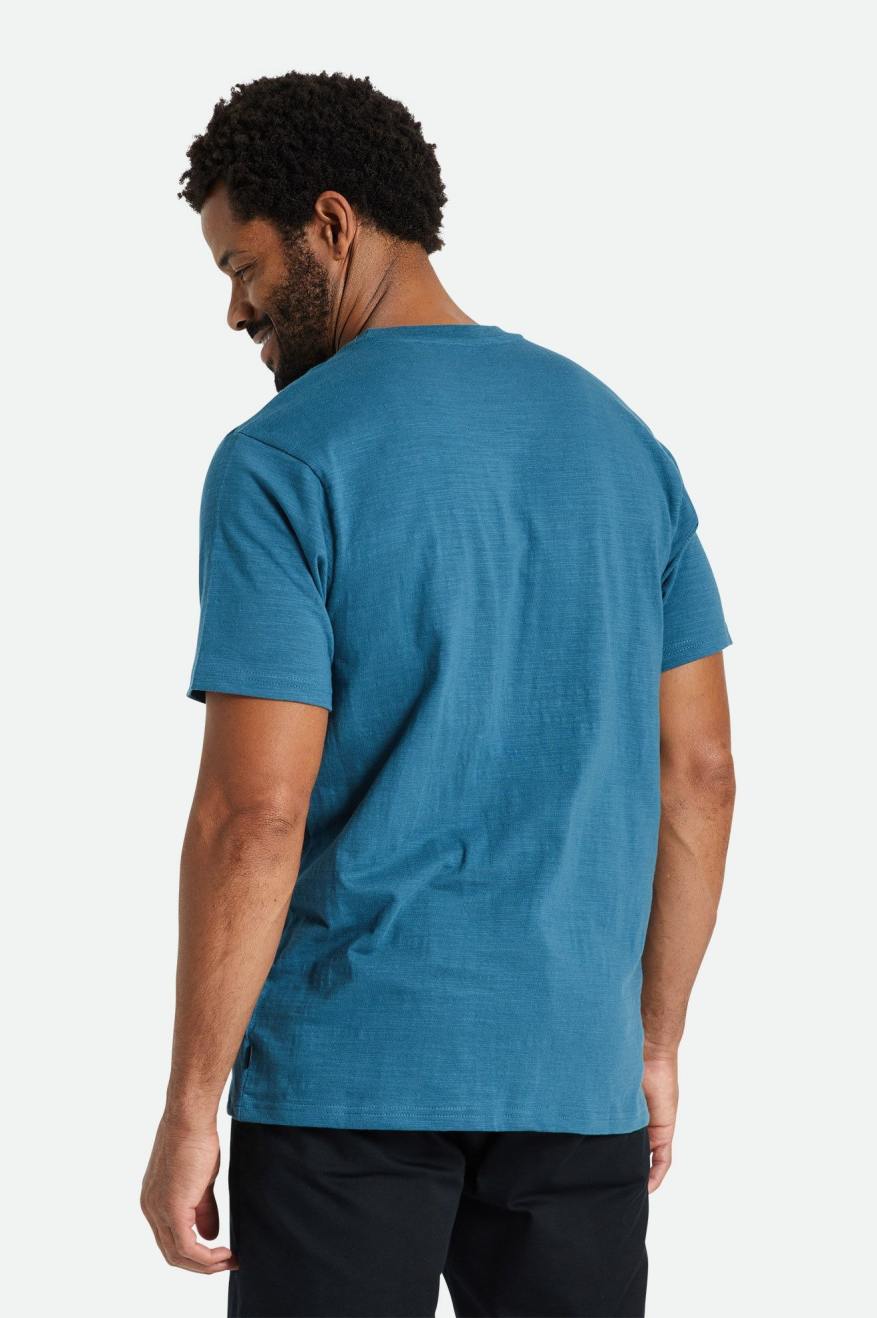 Brixton Basic Slub S/S Pocket Férfi Felsők Türkiz | OZME-60785