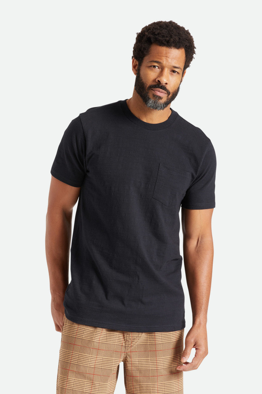 Brixton Basic Slub S/S Pocket Férfi Felsők Fekete | PVUW-50742