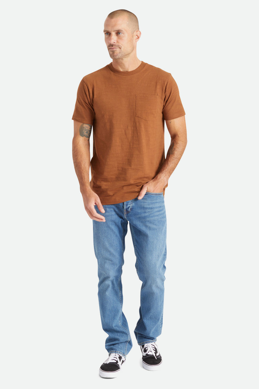 Brixton Basic Slub S/S Pocket Férfi Felsők Barna | RACL-10859