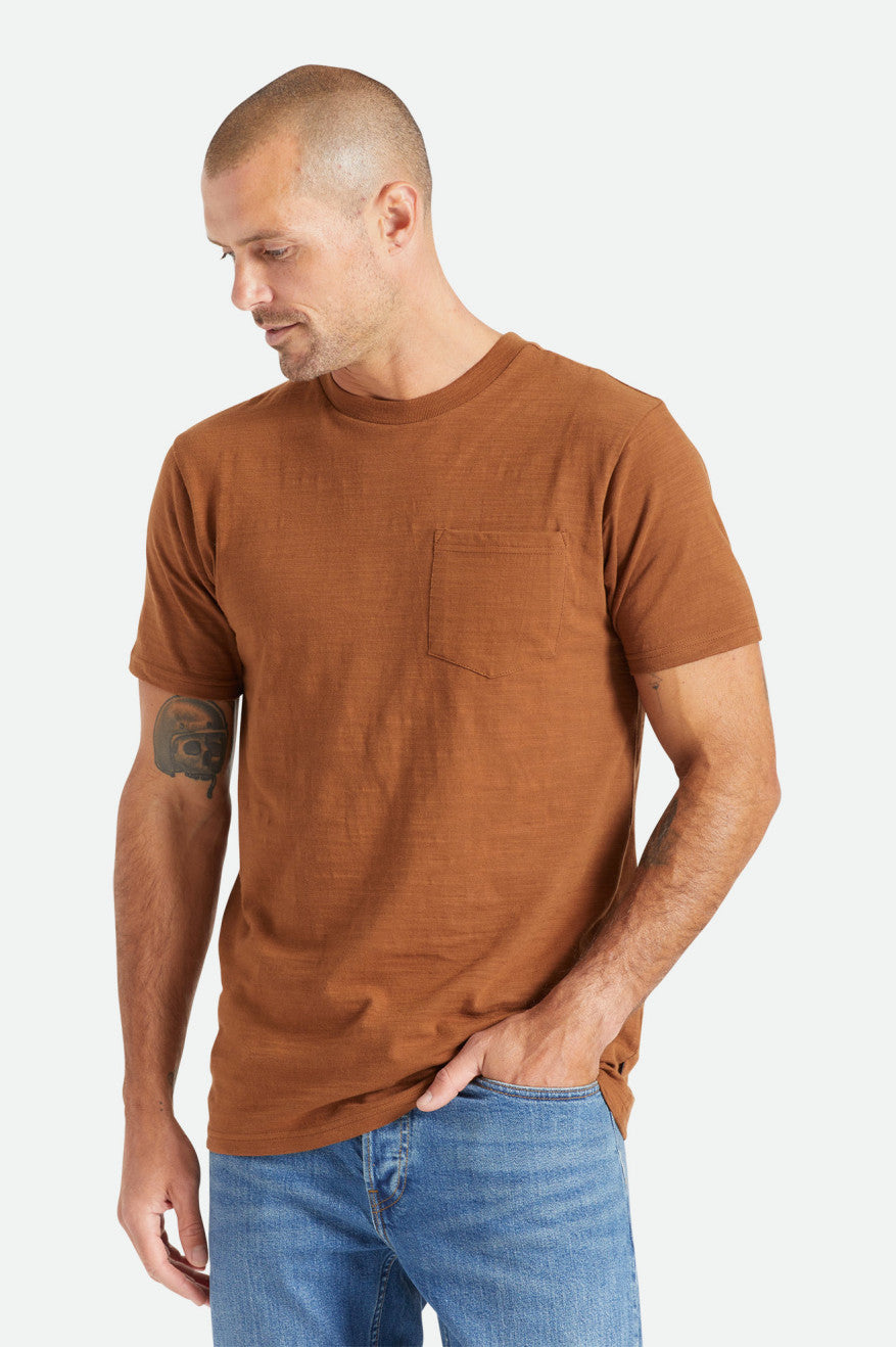 Brixton Basic Slub S/S Pocket Férfi Felsők Barna | RACL-10859