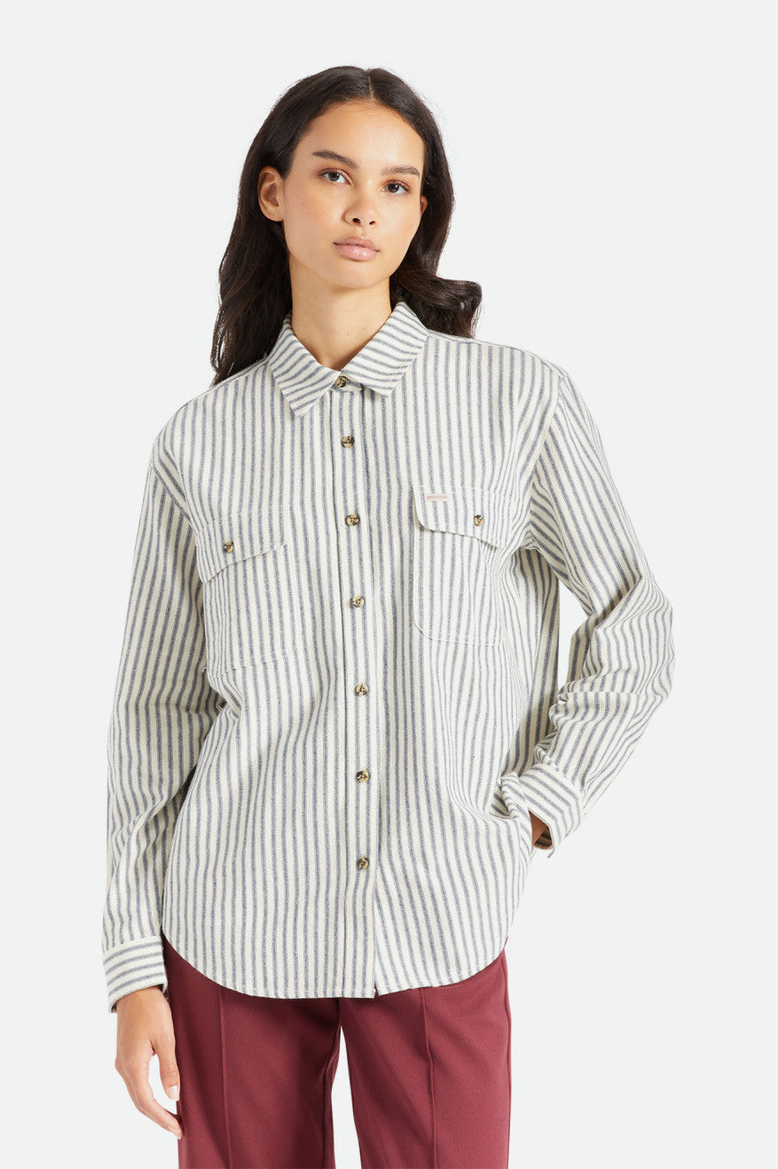 Brixton Bowery Boyfriend L/S Női Felsők Stripes | BTML-43908