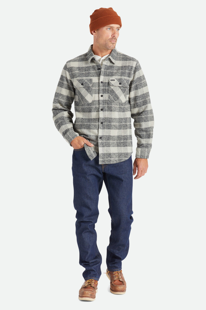 Brixton Bowery Heavy Weight L/S Férfi Flanel Felsők Fekete Szürke | FMSP-82910