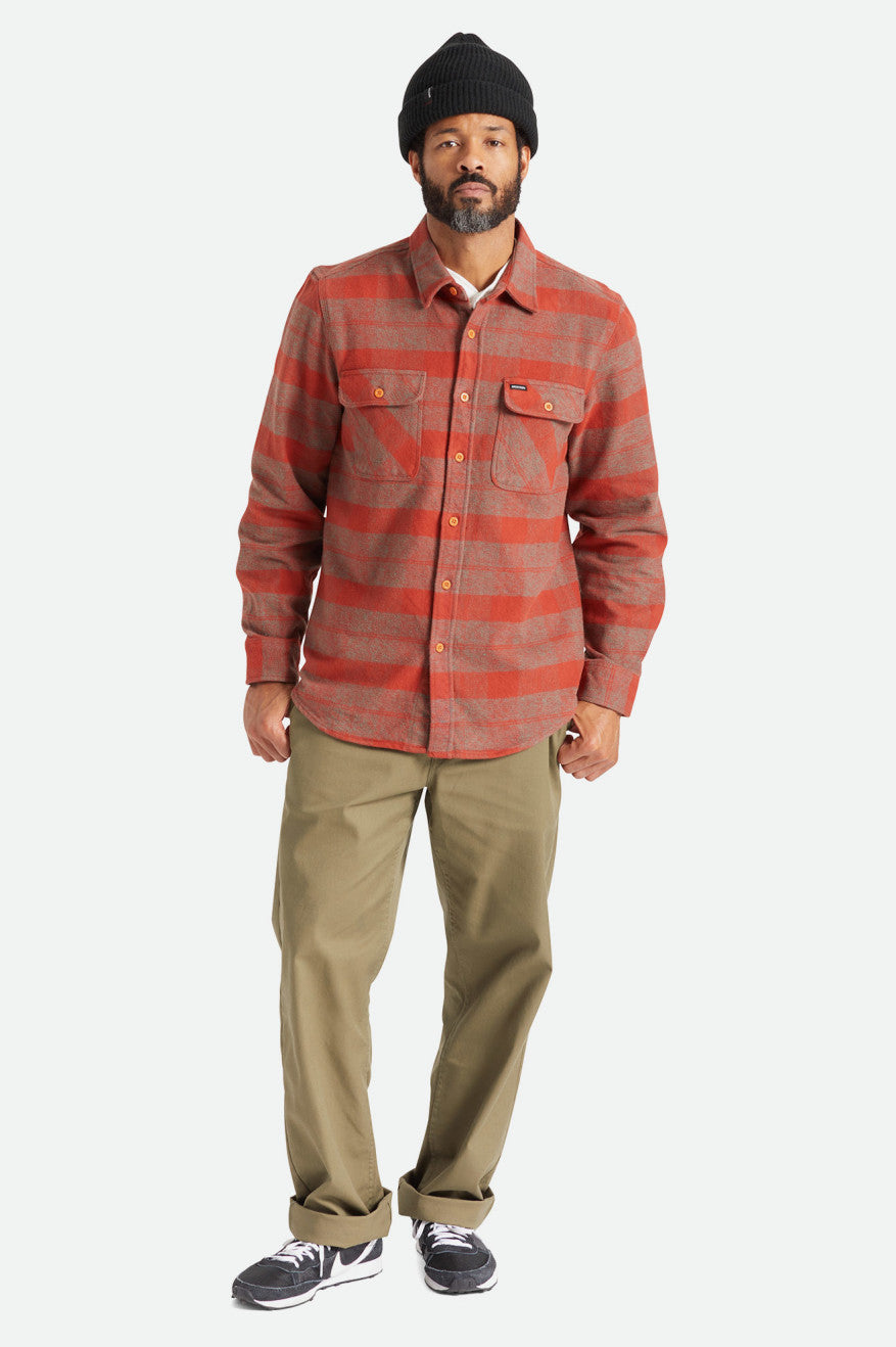 Brixton Bowery Heavy Weight L/S Férfi Flanel Felsők Piros | FXNP-17285