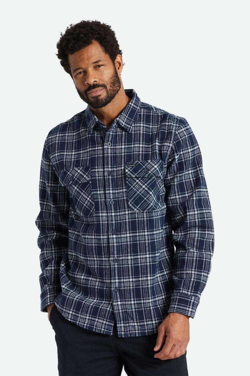 Brixton Bowery Heavy Weight L/S Férfi Flanel Felsők Sötétkék Szürke | HXBF-72063