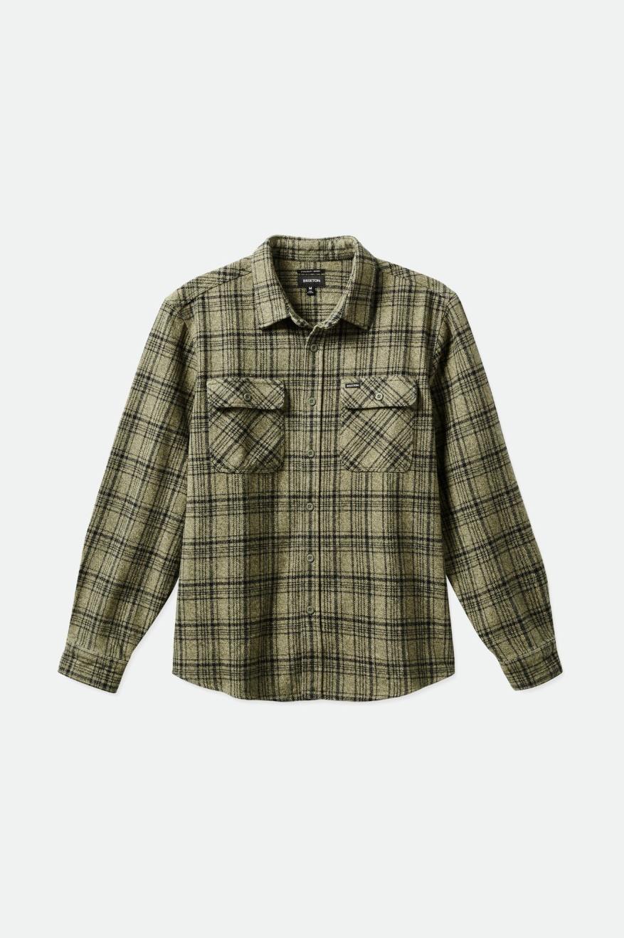 Brixton Bowery Heavy Weight L/S Férfi Flanel Felsők Olivazöld Fekete | VPMW-25073