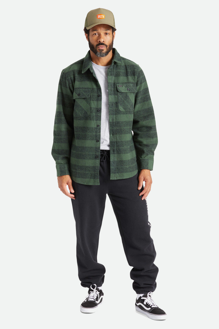 Brixton Bowery Heavy Weight L/S Férfi Flanel Felsők Zöld | XYCL-06357