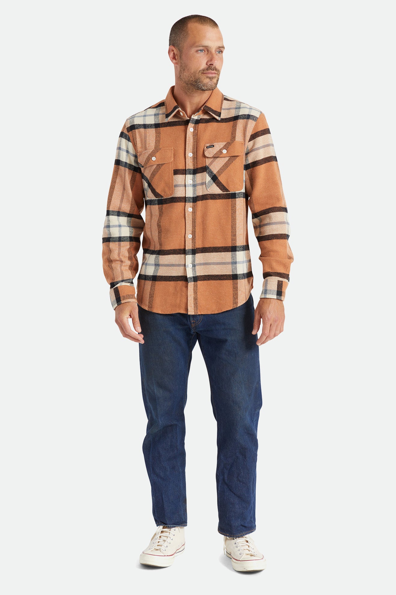 Brixton Bowery L/S Férfi Flanel Felsők Bézs | PILR-81564