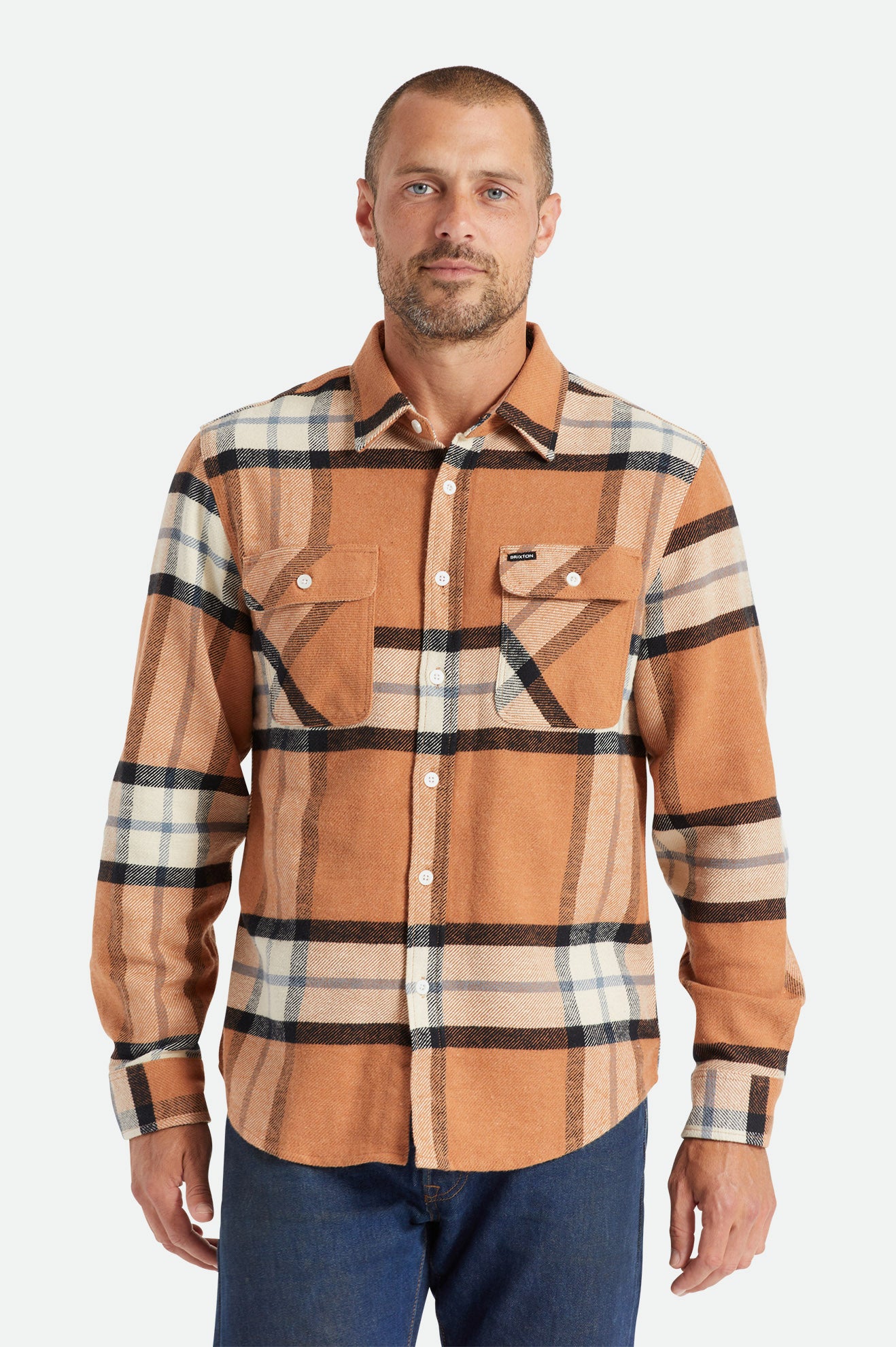 Brixton Bowery L/S Férfi Flanel Felsők Bézs | PILR-81564