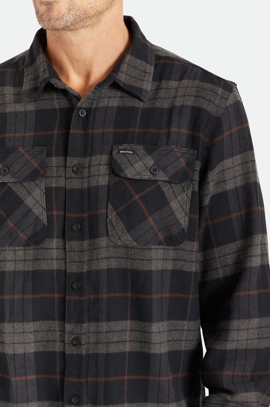 Brixton Bowery L/S Férfi Flanel Felsők Fekete Szürke | DYAI-93867