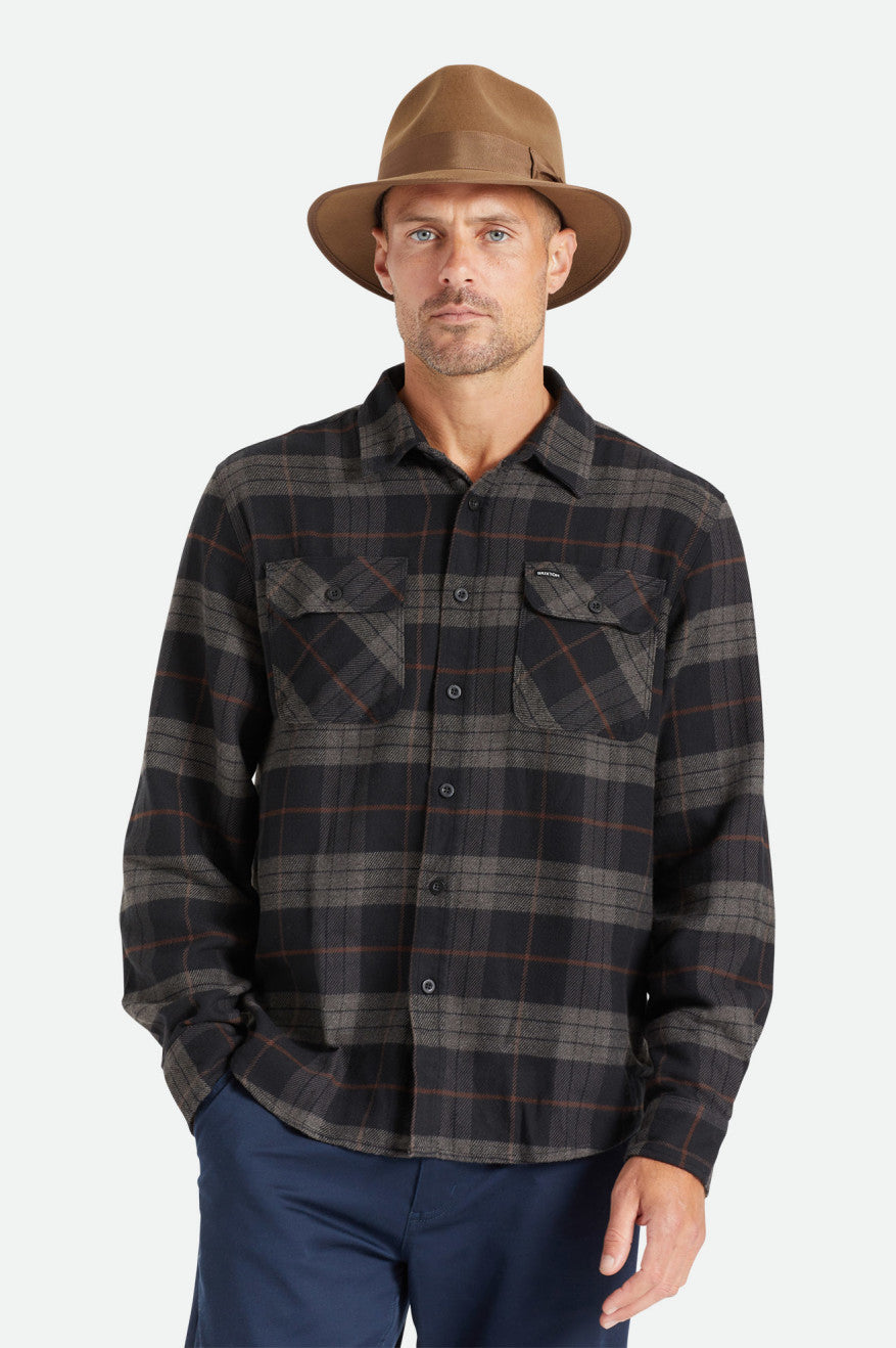 Brixton Bowery L/S Férfi Flanel Felsők Fekete Szürke | DYAI-93867