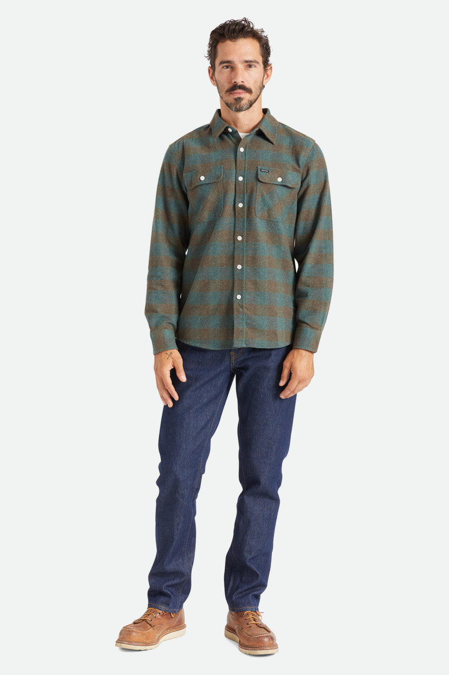 Brixton Bowery L/S Férfi Flanel Felsők Kék | QYTR-45381