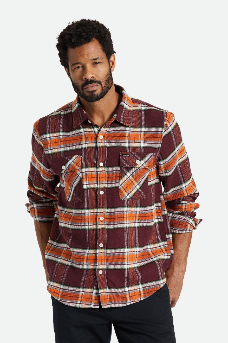 Brixton Bowery L/S Férfi Flanel Felsők Narancssárga | IKYW-32701