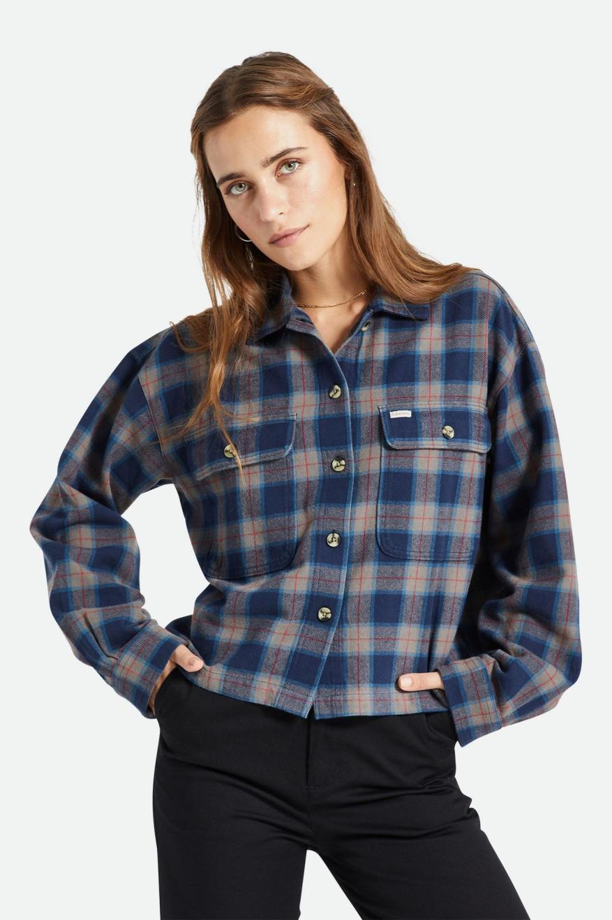 Brixton Bowery L/S Női Flanel Felsők Sötétkék Szürke | CEJA-94825