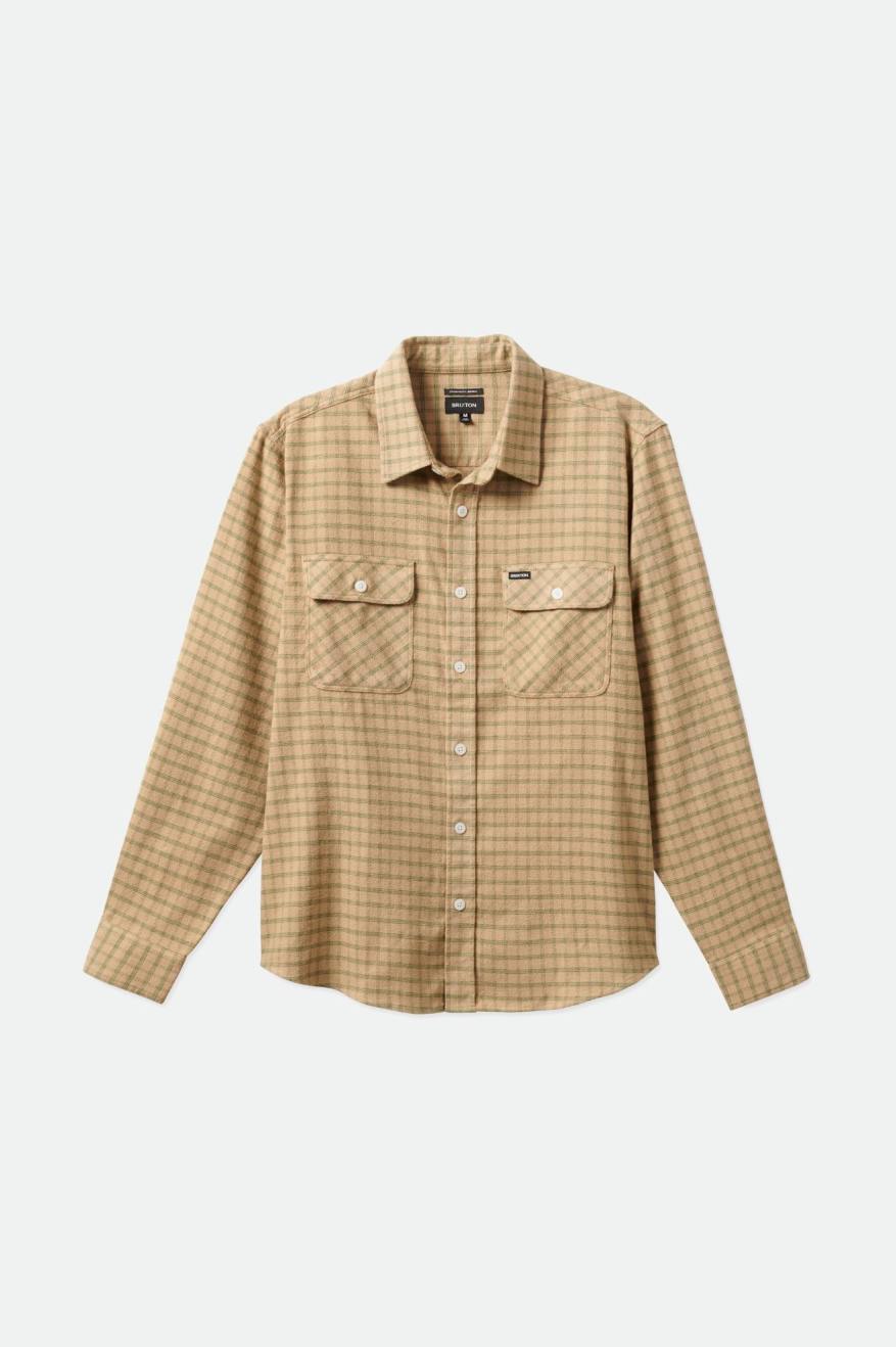 Brixton Bowery Stretch L/S Utility Férfi Flanel Felsők Bézs Olivazöld | CDGS-96142