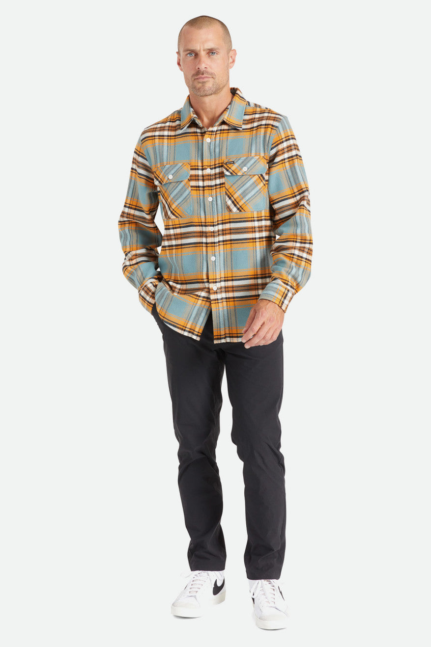 Brixton Bowery Stretch L/S Utility Férfi Flanel Felsők Narancssárga Fehér | FLTE-04981