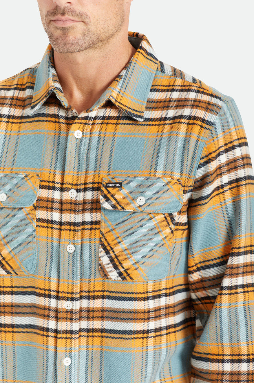 Brixton Bowery Stretch L/S Utility Férfi Flanel Felsők Narancssárga Fehér | FLTE-04981