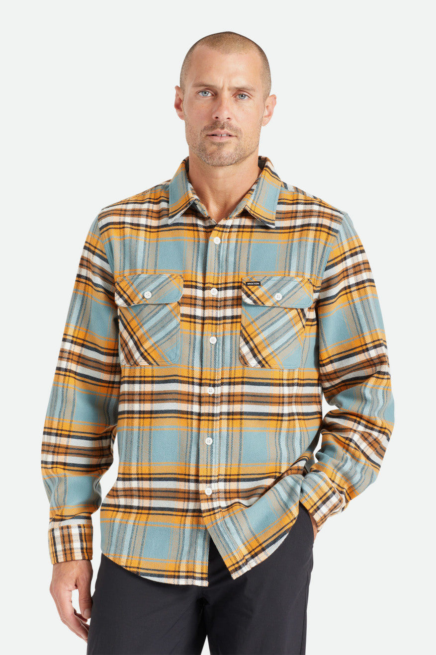 Brixton Bowery Stretch L/S Utility Férfi Flanel Felsők Narancssárga Fehér | FLTE-04981