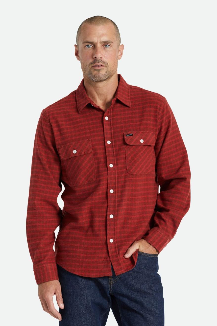 Brixton Bowery Stretch L/S Utility Férfi Flanel Felsők Piros | GMLX-92783