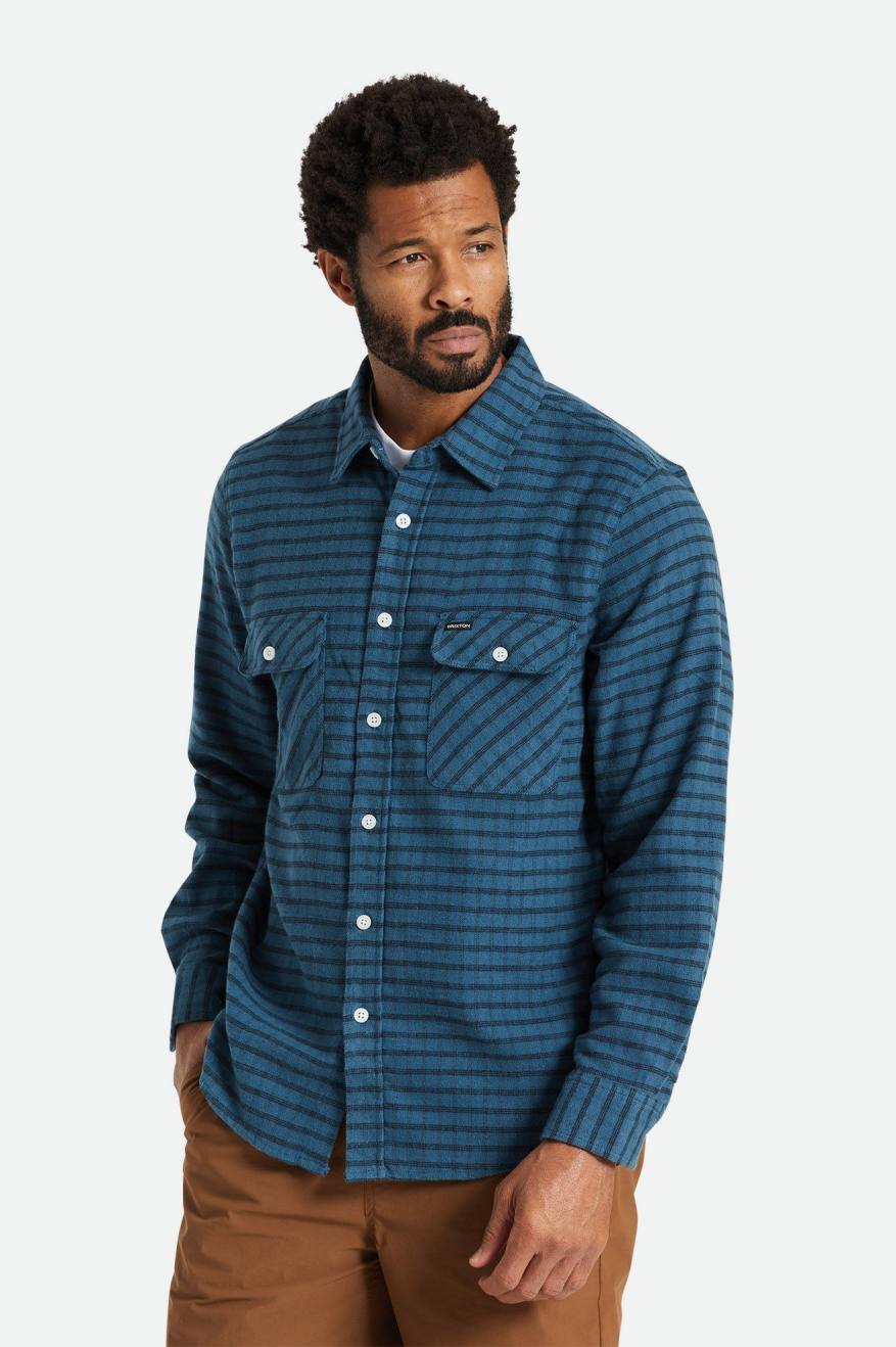 Brixton Bowery Stretch L/S Utility Férfi Flanel Felsők Türkiz Fekete | LJEY-15463