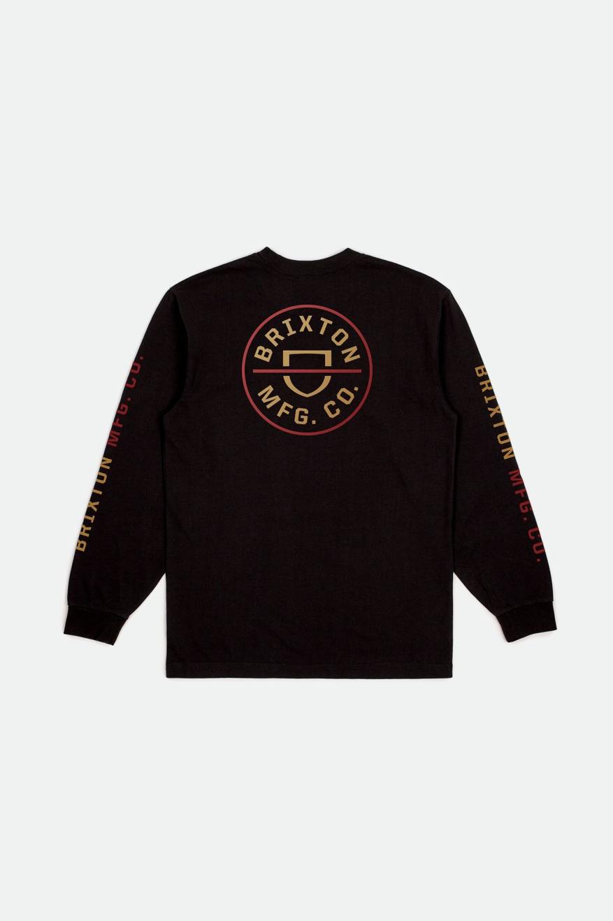 Brixton Crest L/S Standard Férfi Felsők Fekete Piros Világos Arany | XUZW-08467